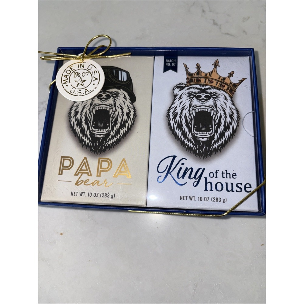 Papa Bear King/The House Soap Bergamot Sage/Midnight Amber Man Soap Gift Set New